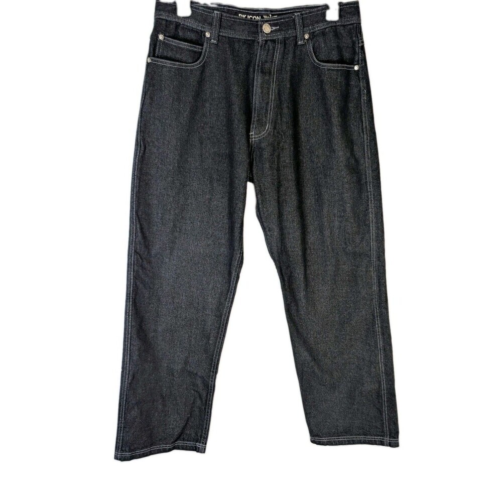 RK Icon Men's Y2K Black Contrast Stitch Straight Leg Jeans 36x32 (Measures 34)